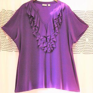 Cato Women's Blouse purple with Ruffles V-neck and short Sleeve 22W-24W
